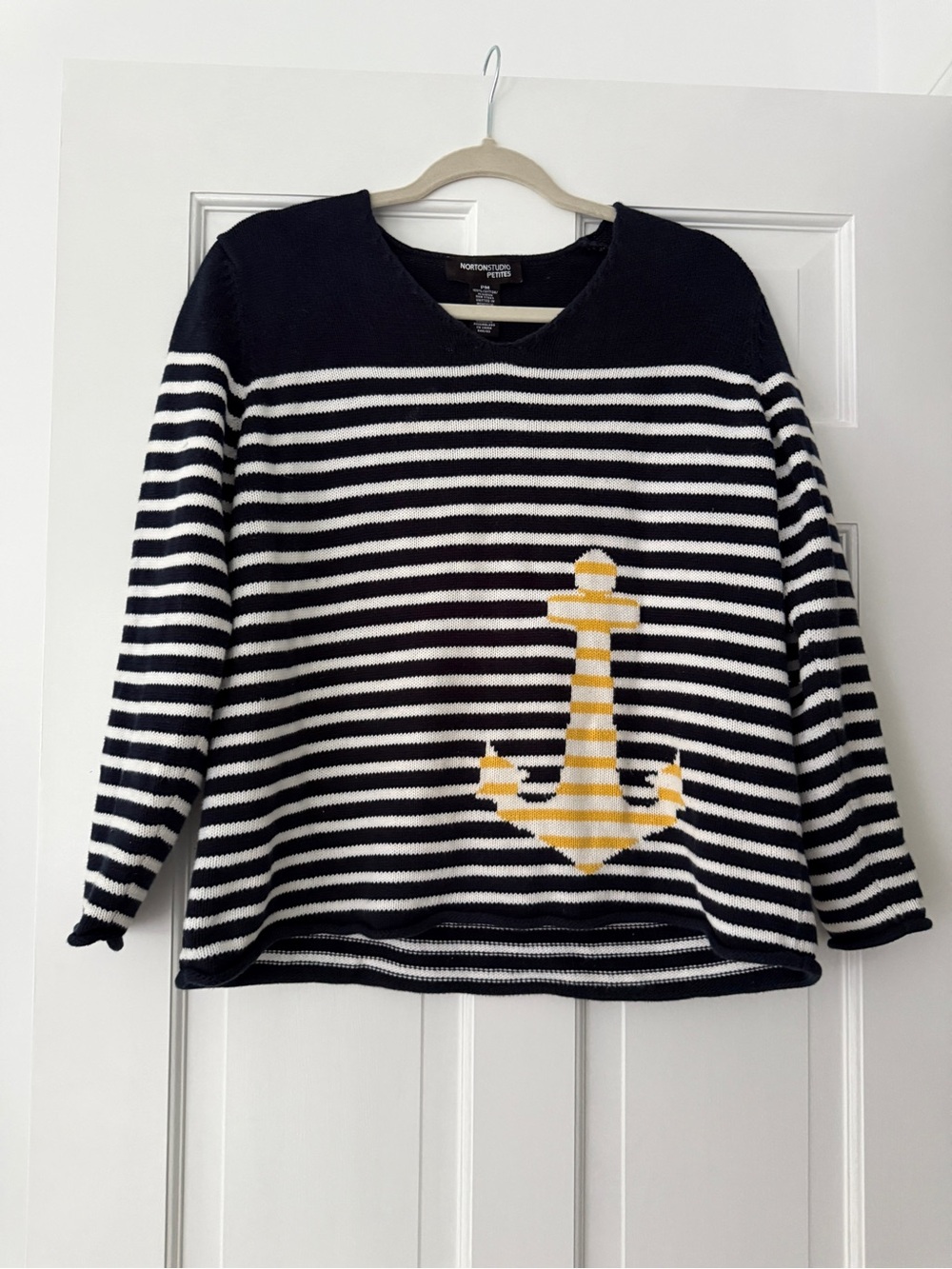 Nautical Striped Sweater with Yellow Anchor - M
